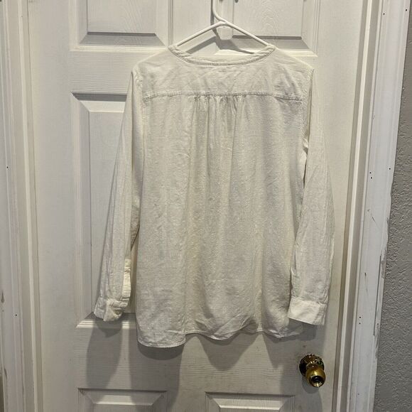 Loft The Softened Shirt‎ White Cotton Popover Women’s Large Coastal Lagenlook - Picture 6 of 7